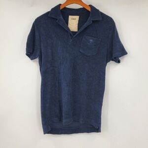 OAS Navy Blue Terry Towel Polo Shirt Mens Small Short Sleeve Cotton Portugal